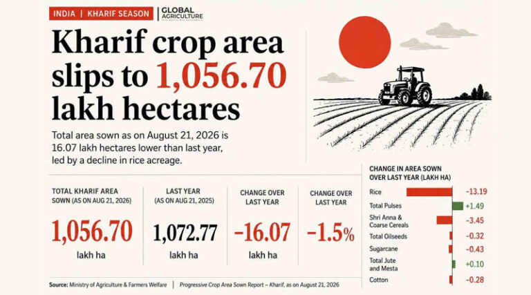 India’s Kharif Crop Area Reaches 1,056.70 Lakh Hectares